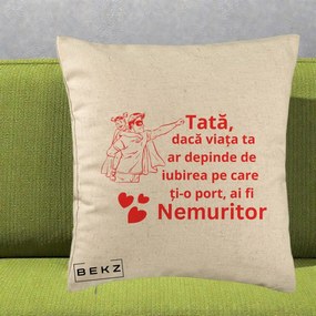 Cadou pentru Tata - Perna Personalizata Tata Nemuritor cu Fetita, 40x40 cm, Bej, Husa Detasabila, Perna Inclusa, BEKZ®