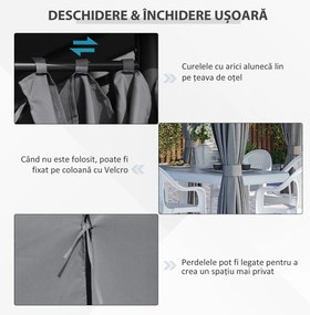 Outsunny 3x4 m Gazebo de Exterior din Oțel cu 6 Perdele Detașabile și Orificii de Drenaj, Gri | Aosom Romania