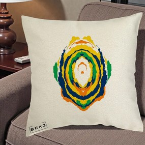 Perna Decorativa Oval Abstract Multicolor, 40x40 cm, Ecru, Husa Detasabila, Perna Inclusa, BEKZ®