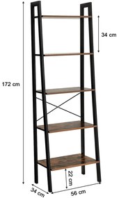 Biblioteca TAYLOR 5 rafturi 172x56 cm, rustic maro