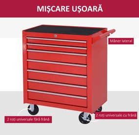 DURHAND Cărucior de unelte, 2 sertare mici și 5 sertare mari, oțel, până la 150 kg, 69 x 33 x 75 cm, roșu | Aosom Romania