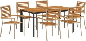 vidaXL Set de masă pentru grădină 7 pcs Bej și Maro poliratan