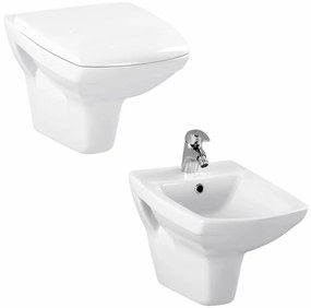 Set vas wc suspendat rimless cu capac soft close si bideu Cersanit Carina