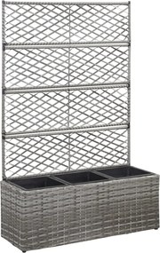 vidaXL Strat înălțat spalier cu 3 ghivece gri 83x30x130 cm poliratan