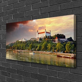 Tablou pe panza canvas City Lake Peisaj Alb Brun Verde