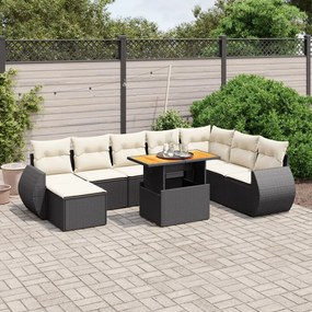 3275849 vidaXL Set mobilier de grădină cu perne, 9 piese, negru, poliratan