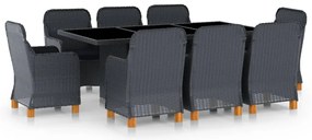 vidaXL Set mobilier exterior cu perne, 9 piese, gri închis, poliratan