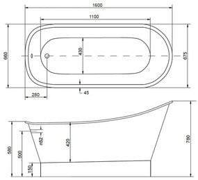 Cada baie freestanding asimetrica, compozit, 160 x 68 cm, Besco Gloria