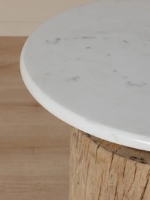 Masuta laterala, din lemn reciclat si blat din marmura, Mawo