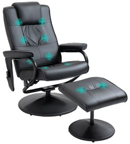 HOMCOM Fotoliu de Masaj și Relaxare electric pivotant inclinabil cu Suport pentru Picioare imitație de piele Negru | Aosom Romania