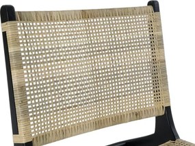 Fotoliu tip de scaun negru , din lemn de tec si rattan , "Boho"