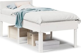 vidaXL Cadru pat fără saltea, alb, 90x190 cm, lemn masiv de pin