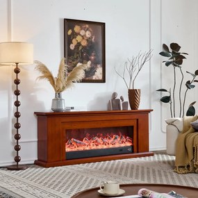 Șemineu electric cu efect LED realist cu 12 culori, Comodă TV, design elegant, control vocal și telecomandă, fără încălzire, 180 cm, Maro