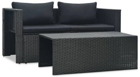 Set mobilier de gradina cu perne, 6 piese, negru, poliratan