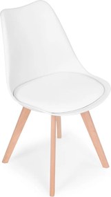 Set de 4 scaune de masă cu pernă din piele ecologică albă