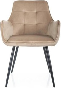Scaun bej tapitat LEMON, stofa catifelata/metal, 57x47x85 cm