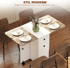 HOMCOM Masă Rabatabilă pentru Maxim 6 Persoane cu 2 Sertare, Dulap și Raft Posterior, 120x60x76.5 cm, Alb | Aosom Romania
