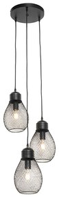 Lampă pendant de design neagră cu 3 lumini - Raga