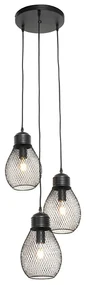 Lampă pendant de design neagră cu 3 lumini - Raga