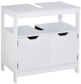 kleankin Dulap sub lavoar Cabinet de baie cu raft 2 uși depozitare Dispozitiv anti-răsturnare Rezistent la umiditate 60x30x60 cm Alb | Aosom Romania