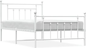 vidaXL Cadru de pat metalic cu tăblie de cap/picioare, alb, 107x203 cm
