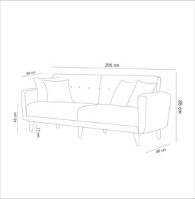 Canapea extensibila cu 3 Locuri Aria, 202 x 80 x 85 cm