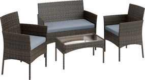 Outsunny Set Mobilier de Grădină din 4 Piese cu Canapea, 2 Fotolii și Măsuță de Cafea, 102x58x82 cm, Maro | Aosom Romania