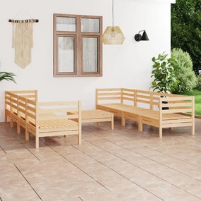 Set mobilier de gradina, 9 piese, lemn masiv de pin Maro, 1