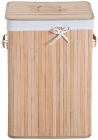 HOMCOM Coș de Rufe din Bambus cu Capac și Geantă Detașabilă, 40x30x60cm, Design Natural | Aosom Romania