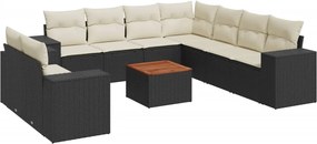 vidaXL Set canapele de grădină cu perne, 10 piese, negru, poliratan