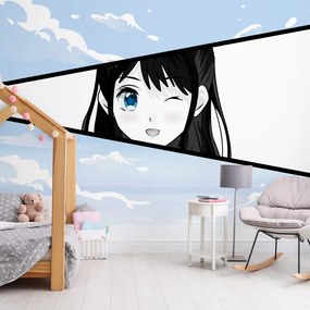 Fototapet - Fată în stil manga - personaj de benzi desenate pe fundalul cerului albastru
