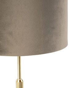 Lampă de masă auriu / alamă cu umbră de catifea taupe 25 cm - Parte