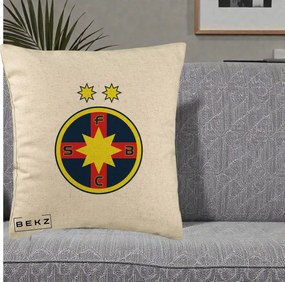 Perna Personalizata FCSB Fotbal Club Steaua Bucuresti, 40x40 cm, Bej, Husa Detasabila, Perna Inclusa, BEKZ®
