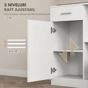 HOMCOM Dulap Înalt pentru Bucătărie cu Sertar, 4 Dulapuri și 3 Spații Deschise, 80x35x180 cm, Alb | Aosom Romania