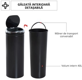 HOMCOM Coș de Gunoi Inteligent cu Senzor, 50L, Oțel Inox și Plastic, Negru, 30.5x30.5x81.5cm | Aosom Romania