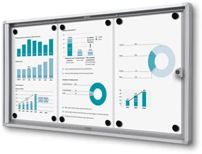 Vitrina informații interioare Economy 3 x A4 - spate din tablă, ignifugă, aluminiu