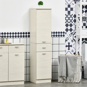 HOMCOM Dulap de Baie cu 2 Dulapuri, Sertar Central și Poliță Reglabilă pentru Depozitare și Organizare, 34x34x150 cm, Lemn Natural | Aosom Romania