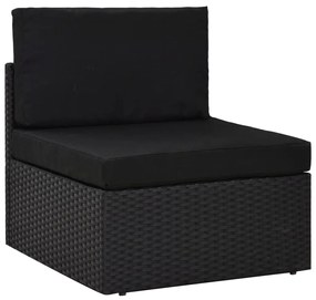 Set mobilier de gradina cu perne, 10 piese, negru, poliratan 5x colt + 4x mijloc + masa, 1