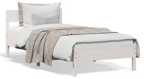 842759 vidaXL Cadru de pat cu tăblie, alb, 100x200 cm, lemn masiv pin