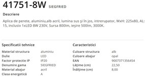Aplica LED cu iluminat ambiental SIEGFRIED 8W 41751-8W GL