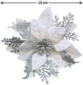 Decorațiuni de Crăciun Poinsettia cu răzuitorargintiu, set de 6