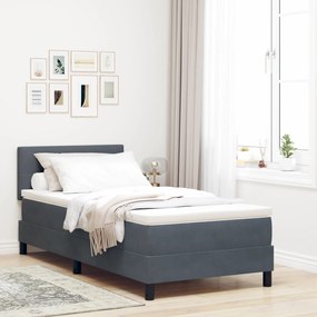 vidaXL Pat box spring cu saltea &amp; LED, gri închis, 90x200 cm catifea