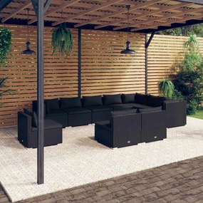 3102592 vidaXL Set mobilier de grădină cu perne, 10 piese, negru, poliratan