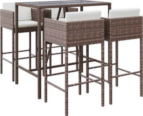 vidaXL Set mobilier bar de grădină cu perne, 5 piese, maro, poliratan