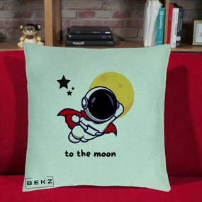 Perna Decorativa Astronaut To The Moon, 40x40 cm, Verde Menta, Husa Detasabila, Perna Inclusa, BEKZ®