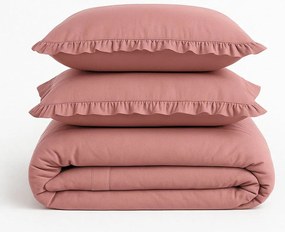 Lenjerie de pat roz din bumbac ranforcé pentru pat de o persoană 140x200 cm Ruffle Striped – Mila Home Luxury