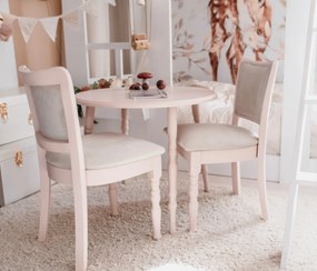 Set masa rotunda roz cu 2 scaune roz tapitate