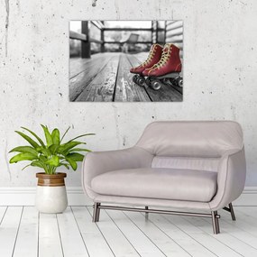 Tablou pe sticlă cu pantofi cu role vechi roșii (70x50 cm)