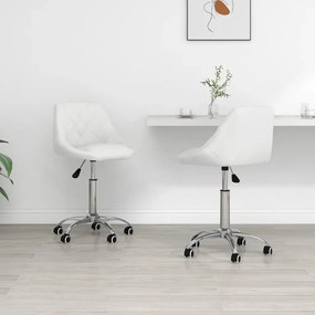 vidaXL Scaune de bucătărie pivotante, 2 buc., alb, piele artificială