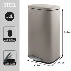 Coș de gunoi taupe cu pedală din oțel 50 l Akira – Spirella